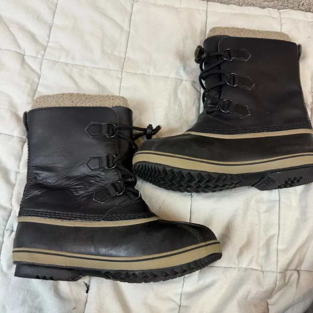 Sorel Yoot Pac Black Leather Winter Snow Boots Size Big Kid Boys Girls Size 6